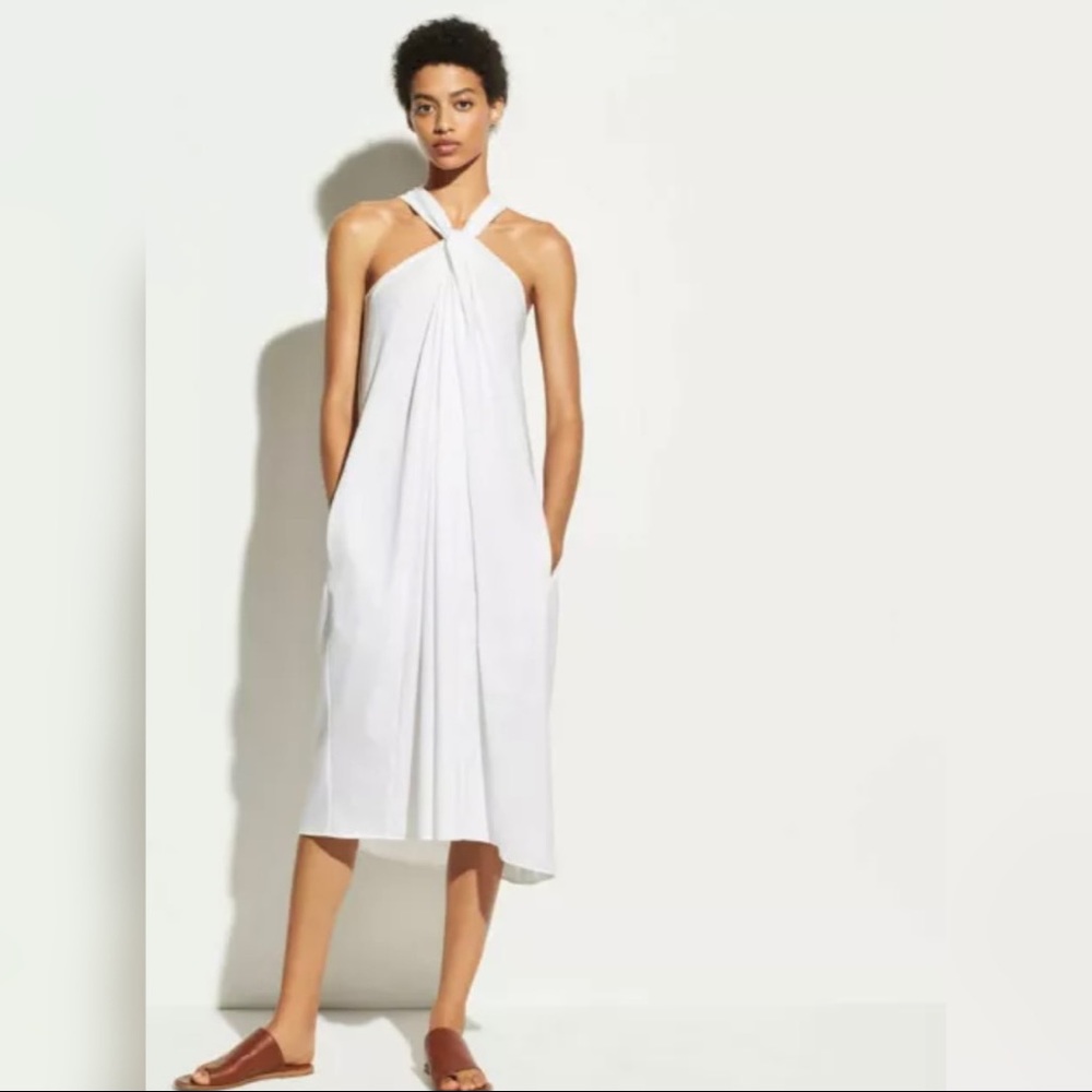 Vince Twist Front Cotton Dress Optic White XS